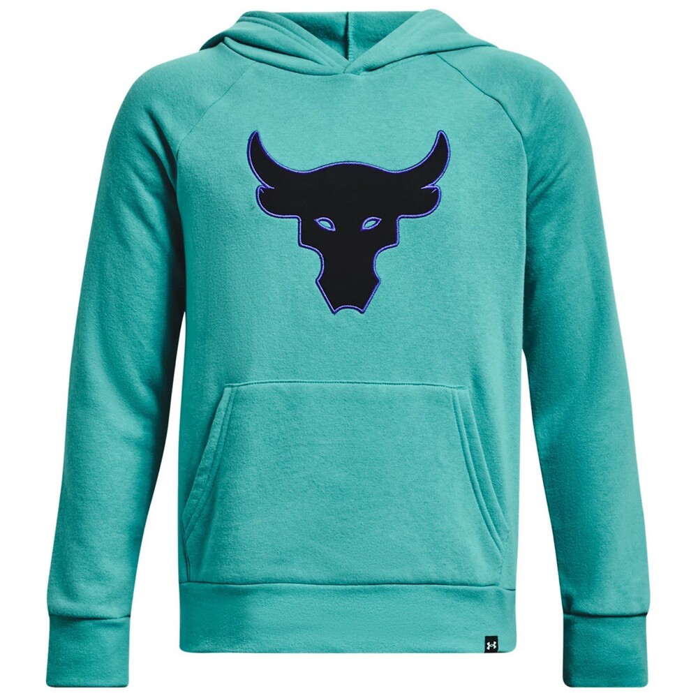 Under Armour Project Rock Brahma Bull Hoodie Teal Blue ColdGear Youth Medium MD